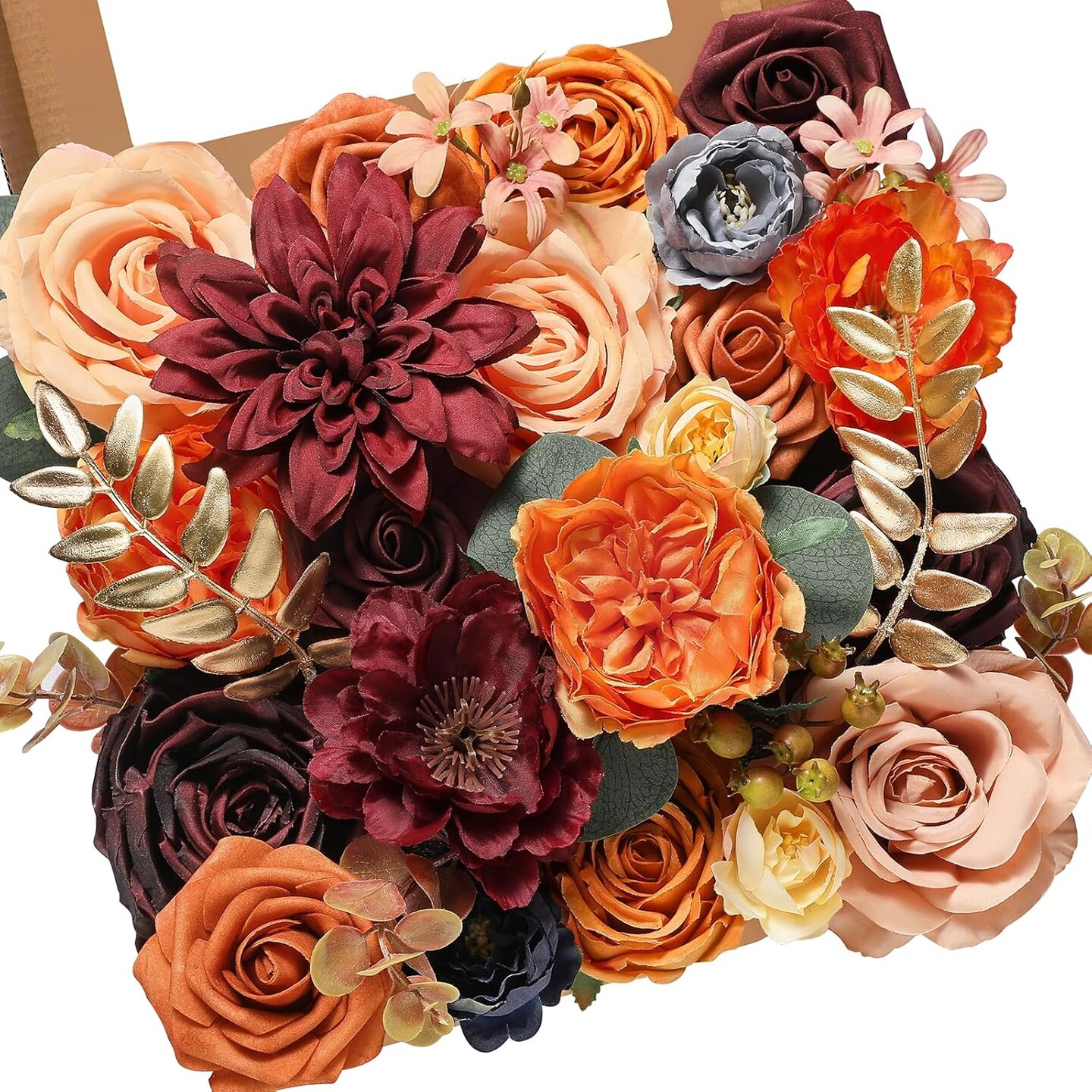 Fall Flowers Artificial Orange Burgundy Silk Flowers Fake Wedding Flowers Combo