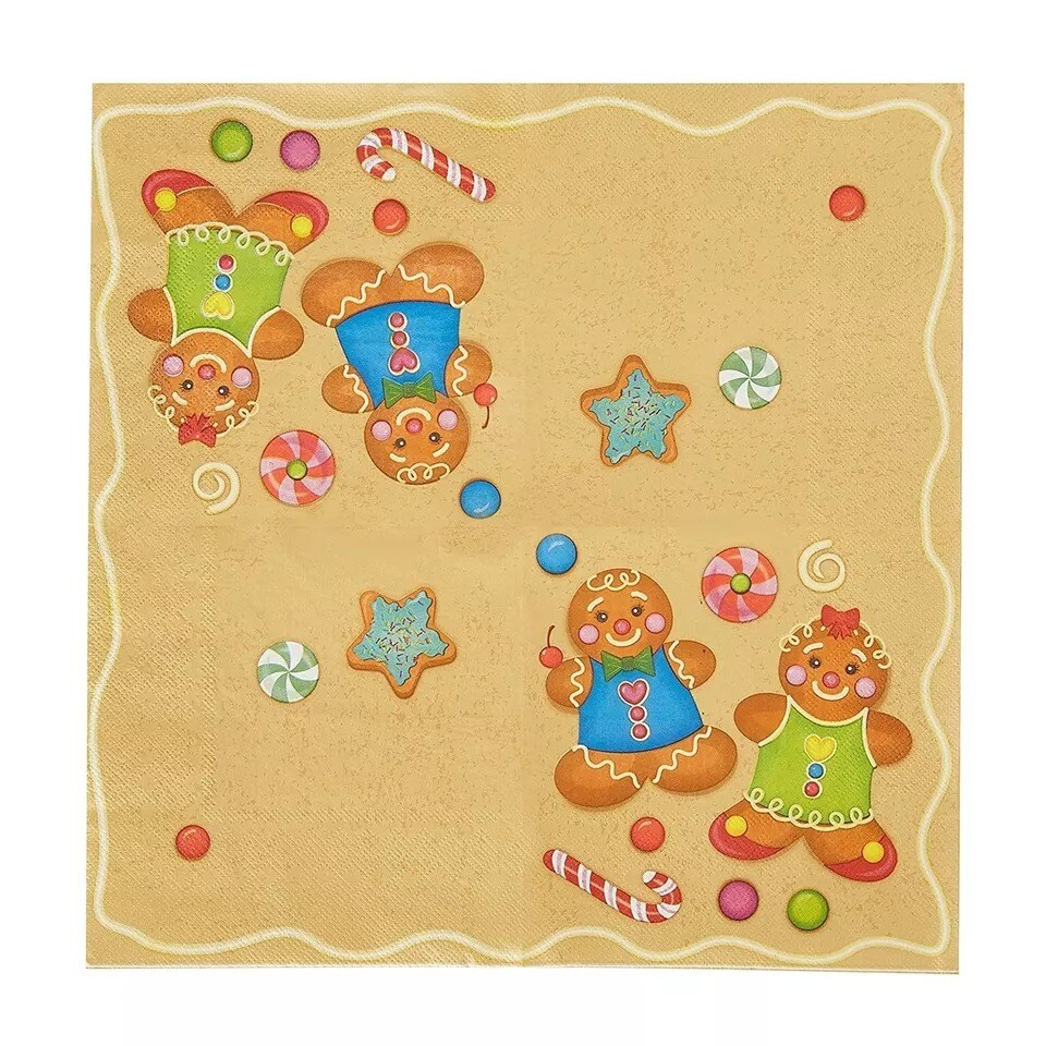 100 ct Christmas Napkins Paper Disposable for Holiday Party Gingerbread 6.5x6.5&#x201D;