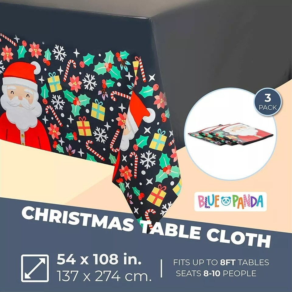 3x Christmas Santa Claus Tablecloth for Holiday Party Table Cover Decor 54x108"