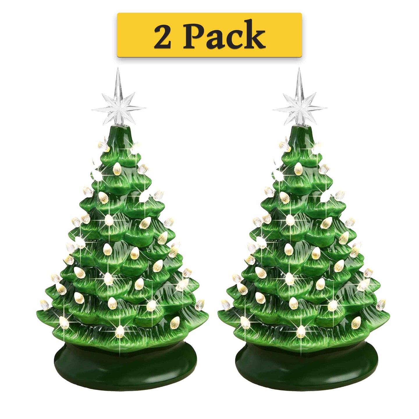 Ceramic Christmas Tree, Pre-lit Hand-Painted Tabletop Holiday Tree