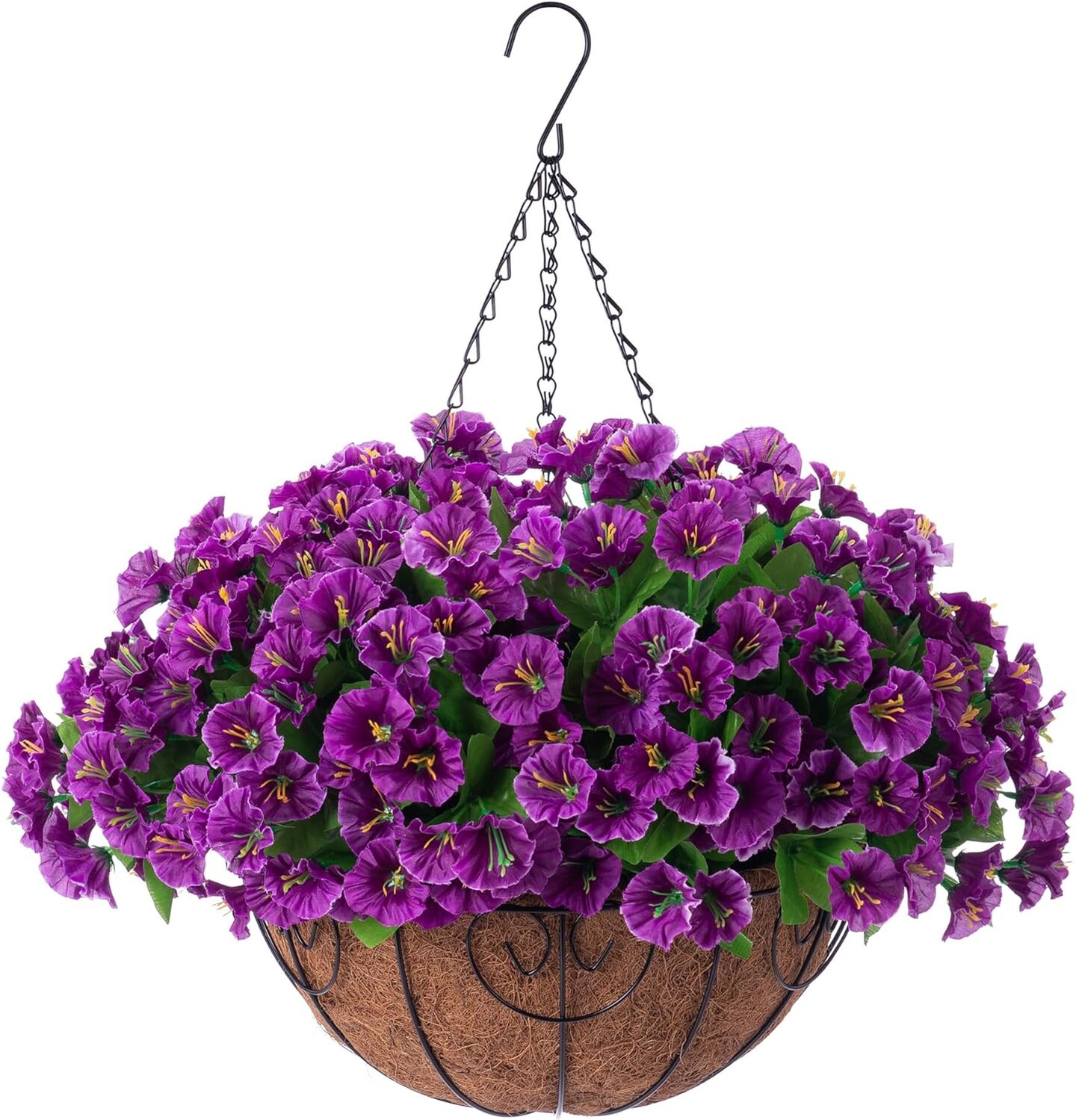 Artificial Hanging Plants Flowers with Basket for Spring Summer Outdoor Outside Decoration, Artificial Petunias Morning Glories Fake Plants for Patio Garden Porch Deck Yard