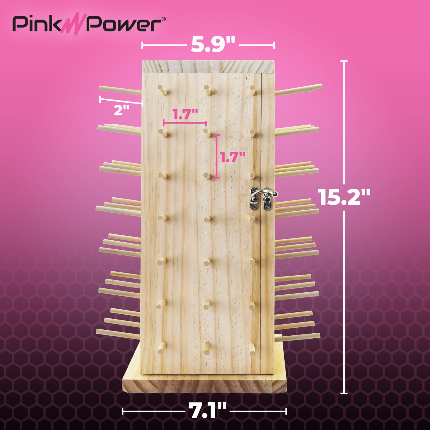Pink Power 84 Spools Thread Holder Stand - 360&#xB0; Full Rotating Wooden Thread Holder - Thread Rack - Embroidery Thread Organizer - Thread Storage box for Sewing, Quilting, Jewelry, and Hair-Braiding