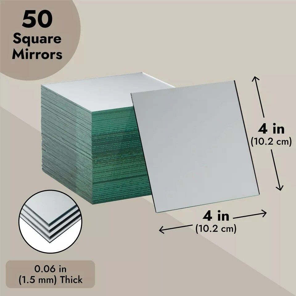 50 Pcs Craft Square Mirror Mosaic Tiles 4" for DIY Projects Crafts