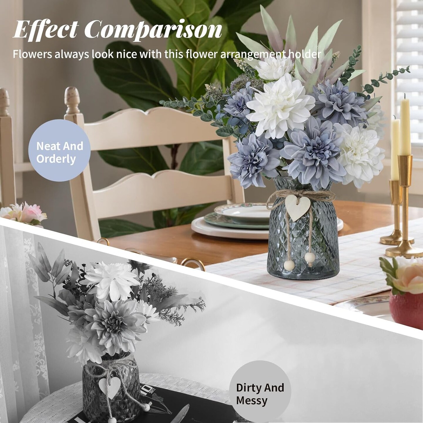 Fake Flowers in Vase,8 Dahlias,Silk Artificial Flowers in Vase