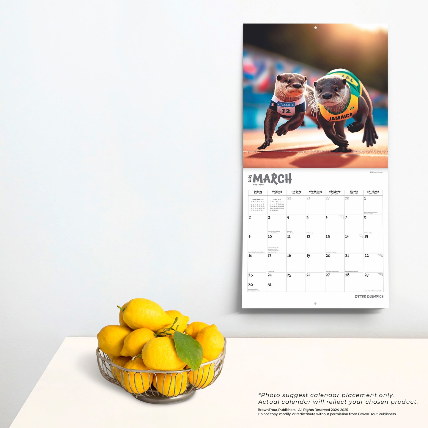 Otter Olympics | 2025 12 x 24 Inch Monthly Square Wall Calendar | Plastic-Free | BrownTrout | Animals Fun Humor