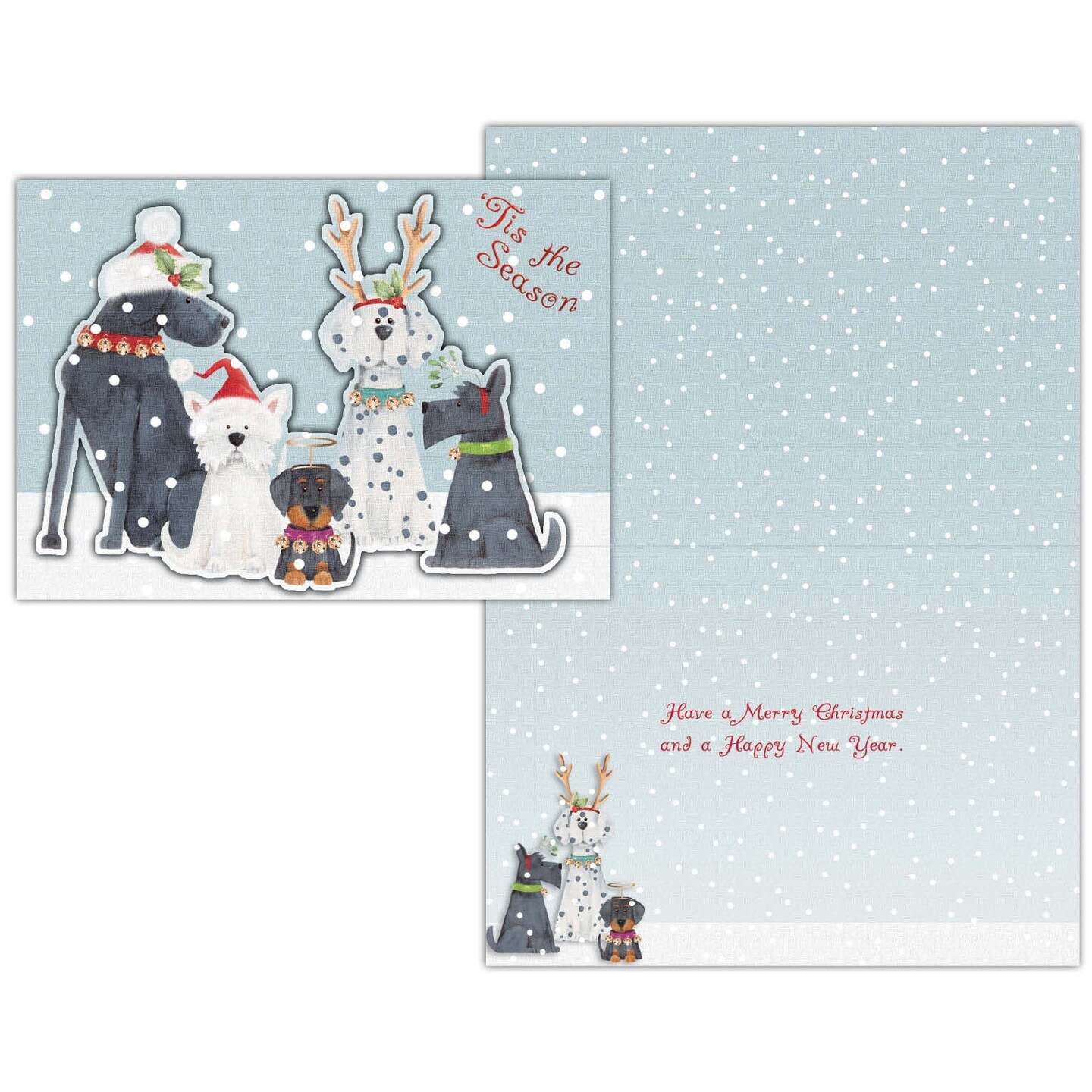 Boxed Christmas Cards- Dogs in Christmas Hats -15 Cards &#x26; Envelopes