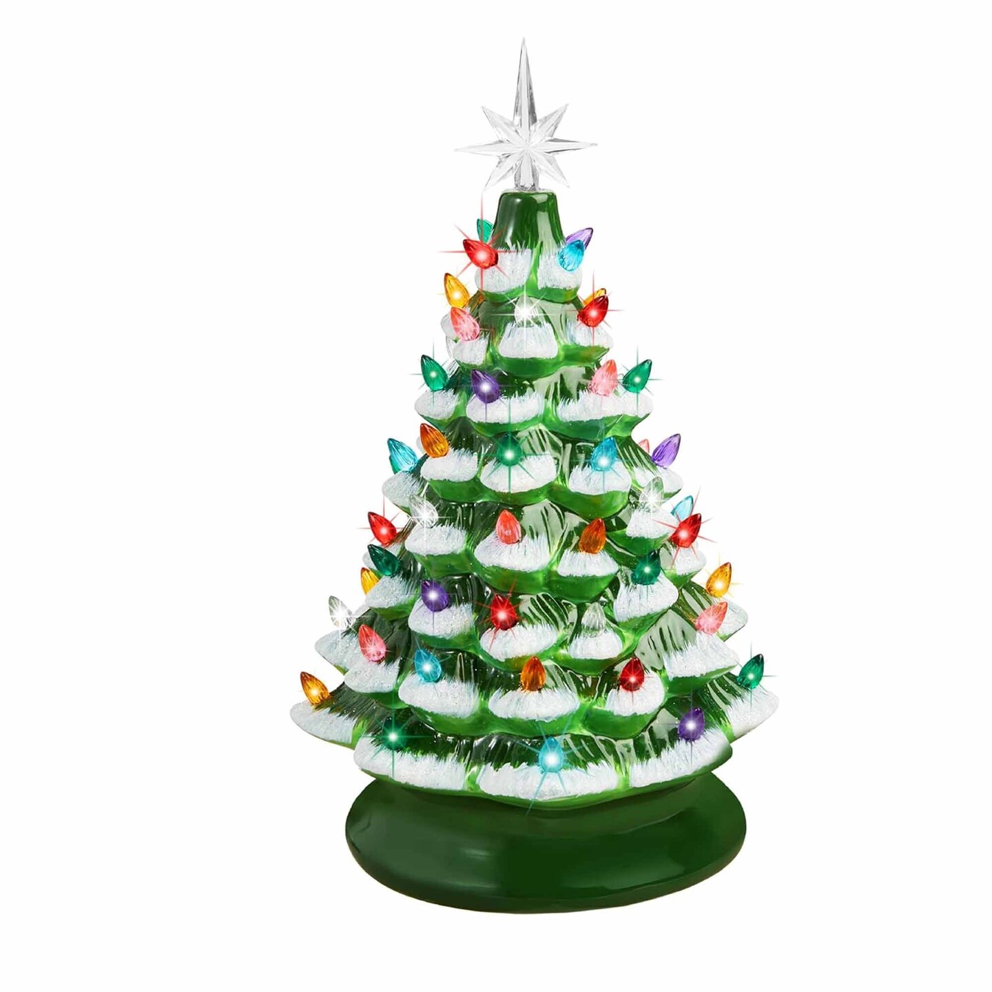 Ceramic Christmas Tree, Pre-lit Hand-Painted Tabletop Holiday Tree