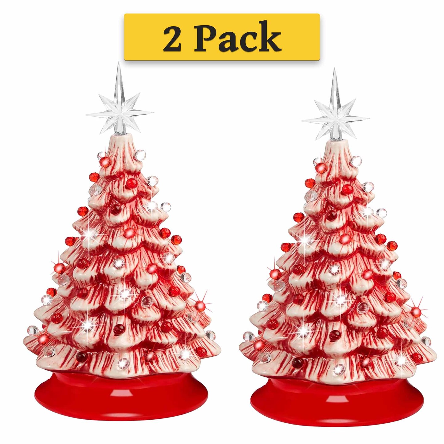 Ceramic Christmas Tree, Pre-lit Hand-Painted Tabletop Holiday Tree