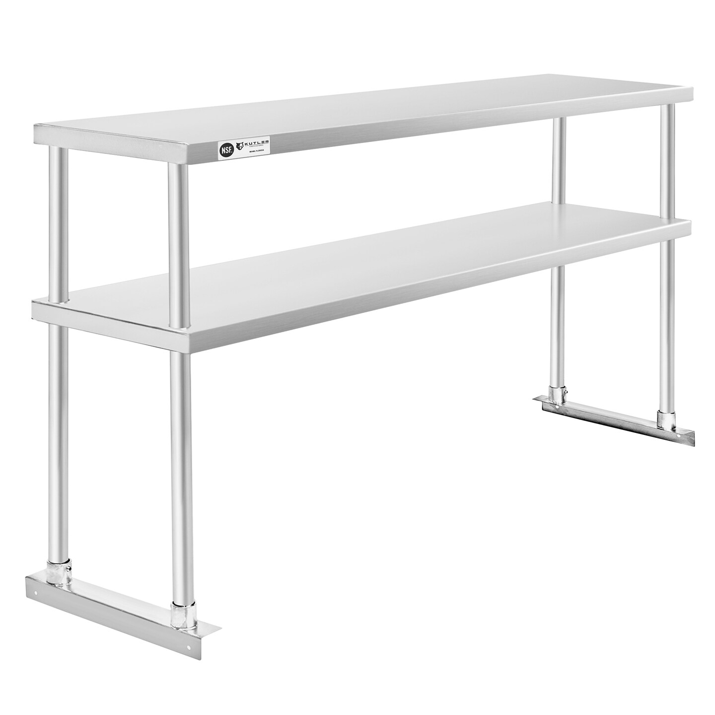 KUTLER Stainless Steel Double Overshelves, NSF Commercial 2-Tier Shelves for Prep and Work Tables for Restaurant, Kitchen, Workshop