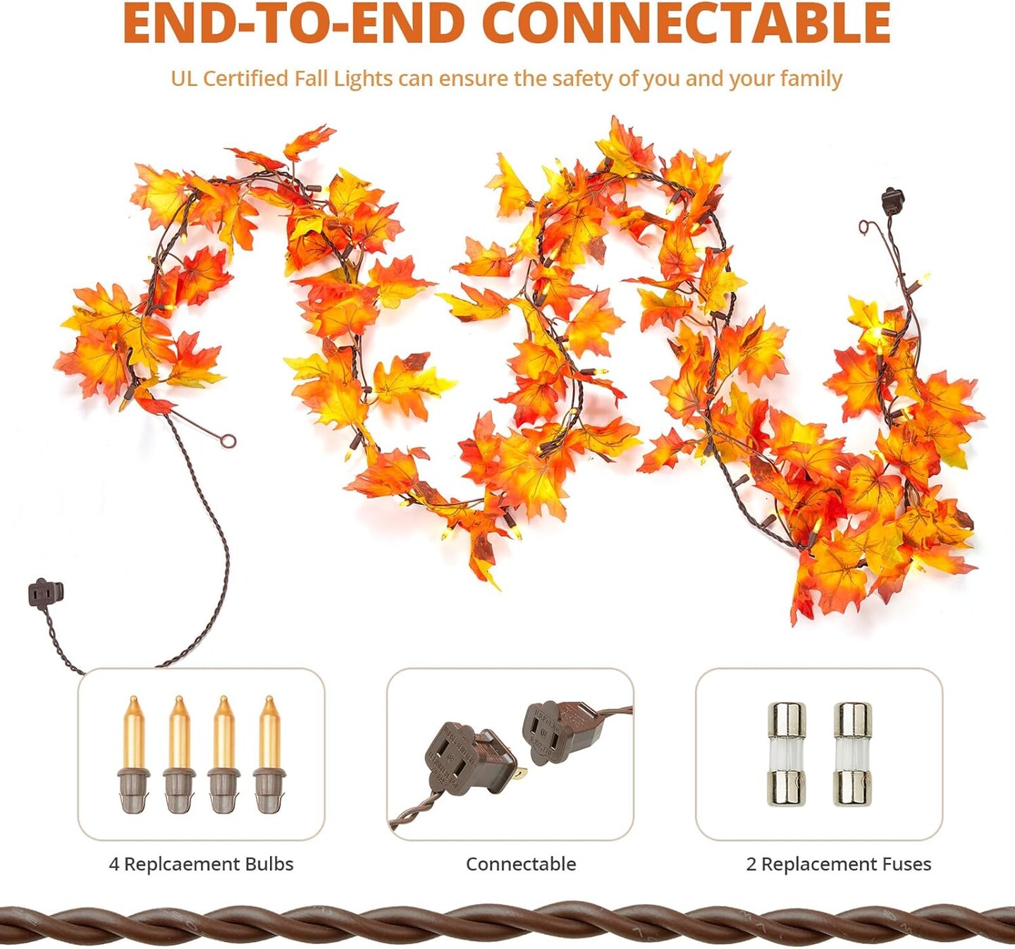 Fall Decorations for Home 9FT Plug in Thanksgiving Lights Lighted Fall Garland 50 Bulbs Maple Leaves Lights