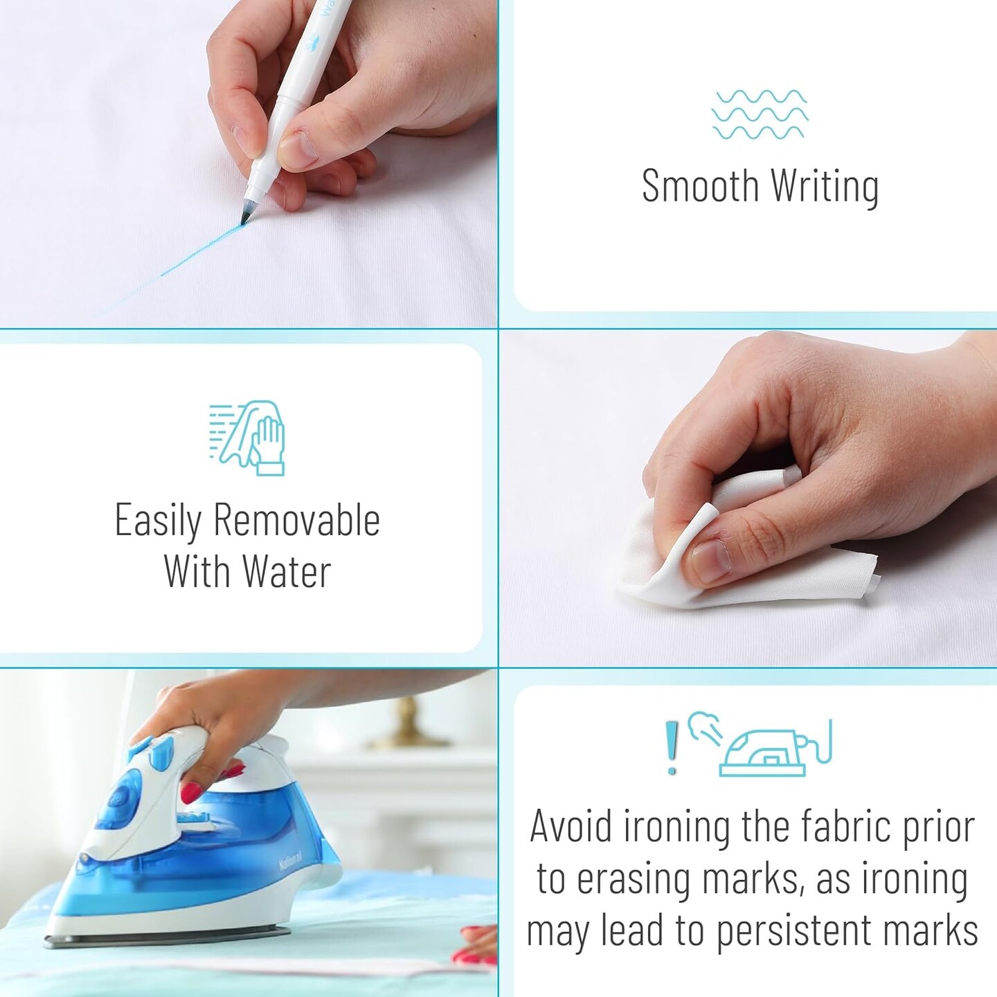 Fabric Markers for Sewing, 5 Pack, Blue, Erasable, Water Soluble Fabric Marker, Fabric Pens for Sewing Erasable, Washable Fabric Marker, Water Soluble Pen, Fabric Marking Pens for Sewing