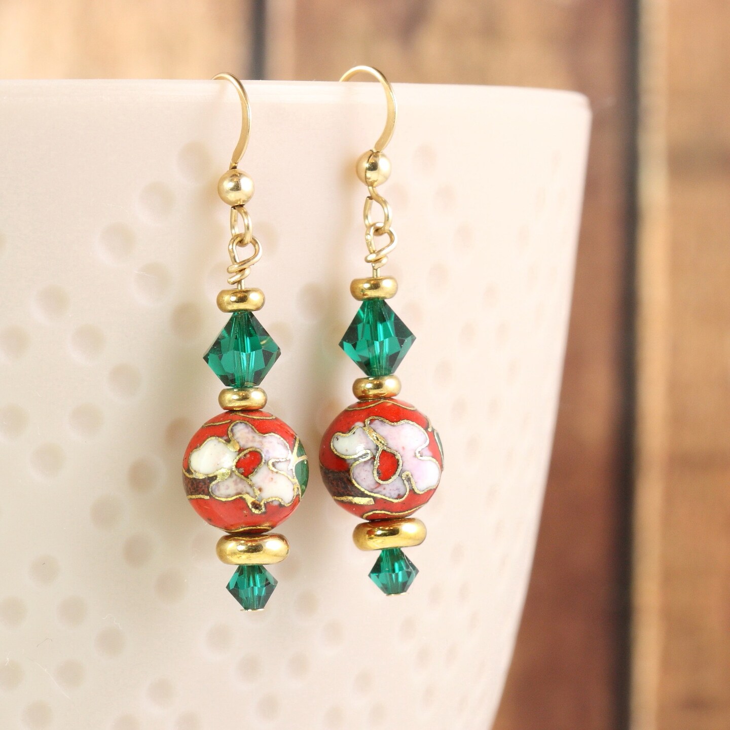 Gold filled Miyuki Beaded earrings Emerald orders Green Handmade pendants