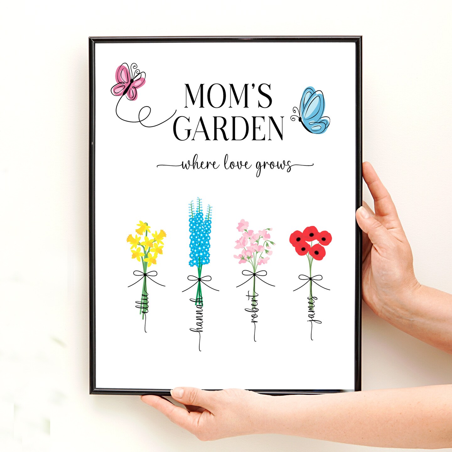 Custom Mom's Garden Print or Canvas Wall Art - Love Grows Here - Gift for Grandma - Mothers Day Gift