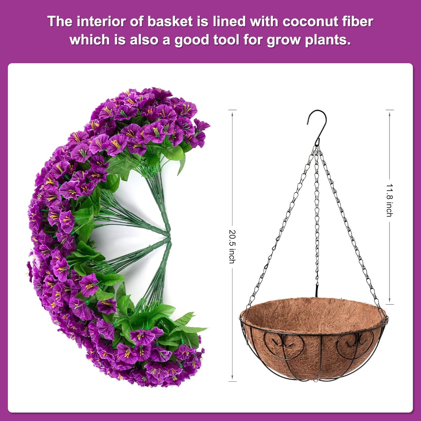 Artificial Hanging Plants Flowers with Basket for Spring Summer Outdoor Outside Decoration, Artificial Petunias Morning Glories Fake Plants for Patio Garden Porch Deck Yard