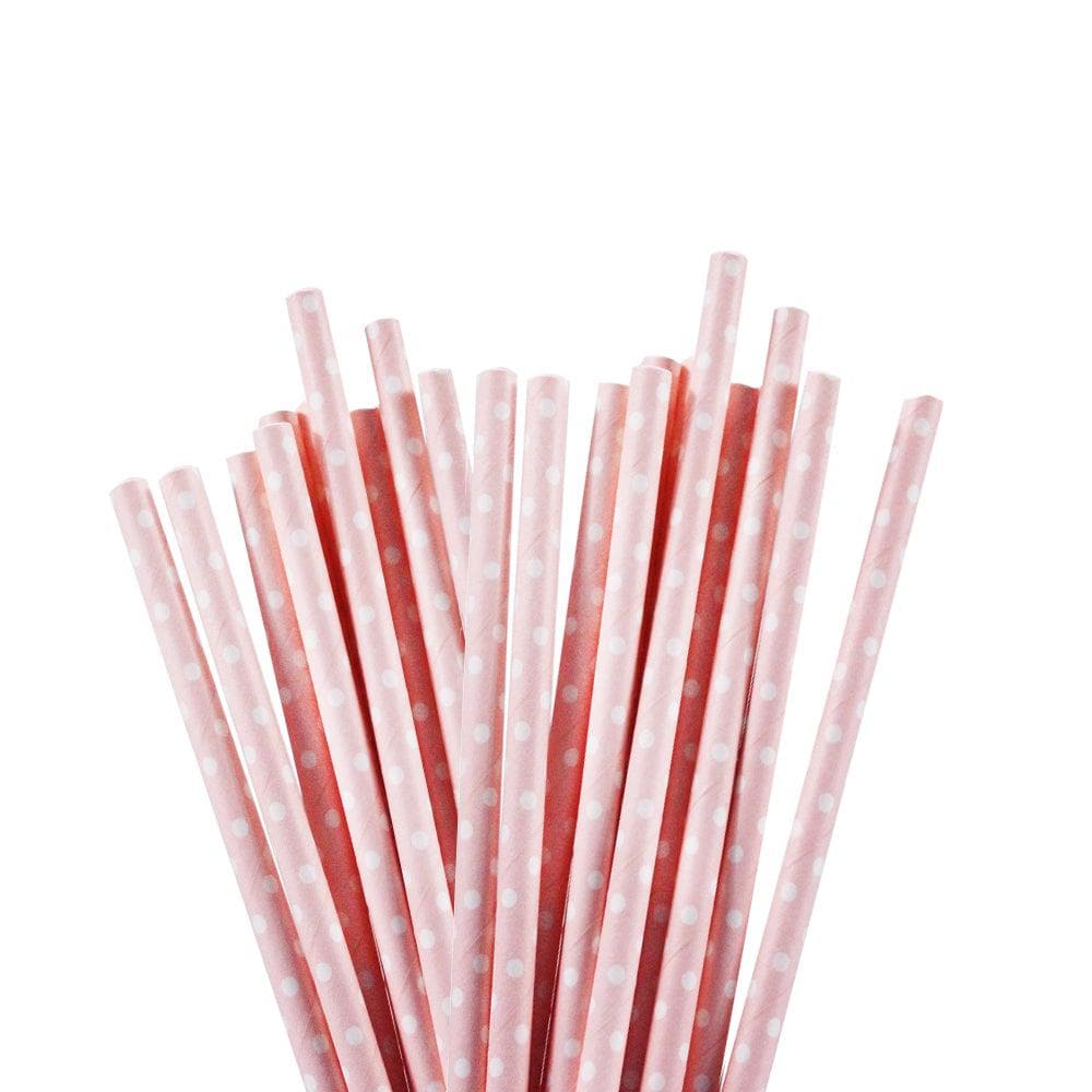 Solid Pink with White Polka Dots Cake Pop Party Straws