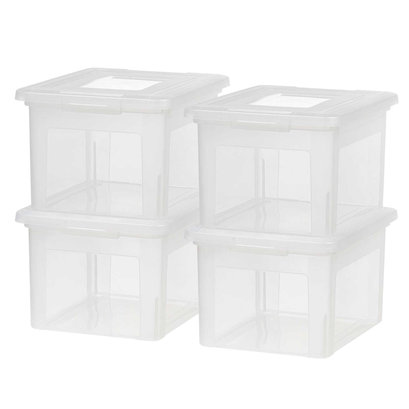 IRIS USA Letter & Legal Size Plastic Storage Bin Tote Organizing File Box with Durable and Secure Latching Lid, Stackable and Nestable, 4 Pack, Clear