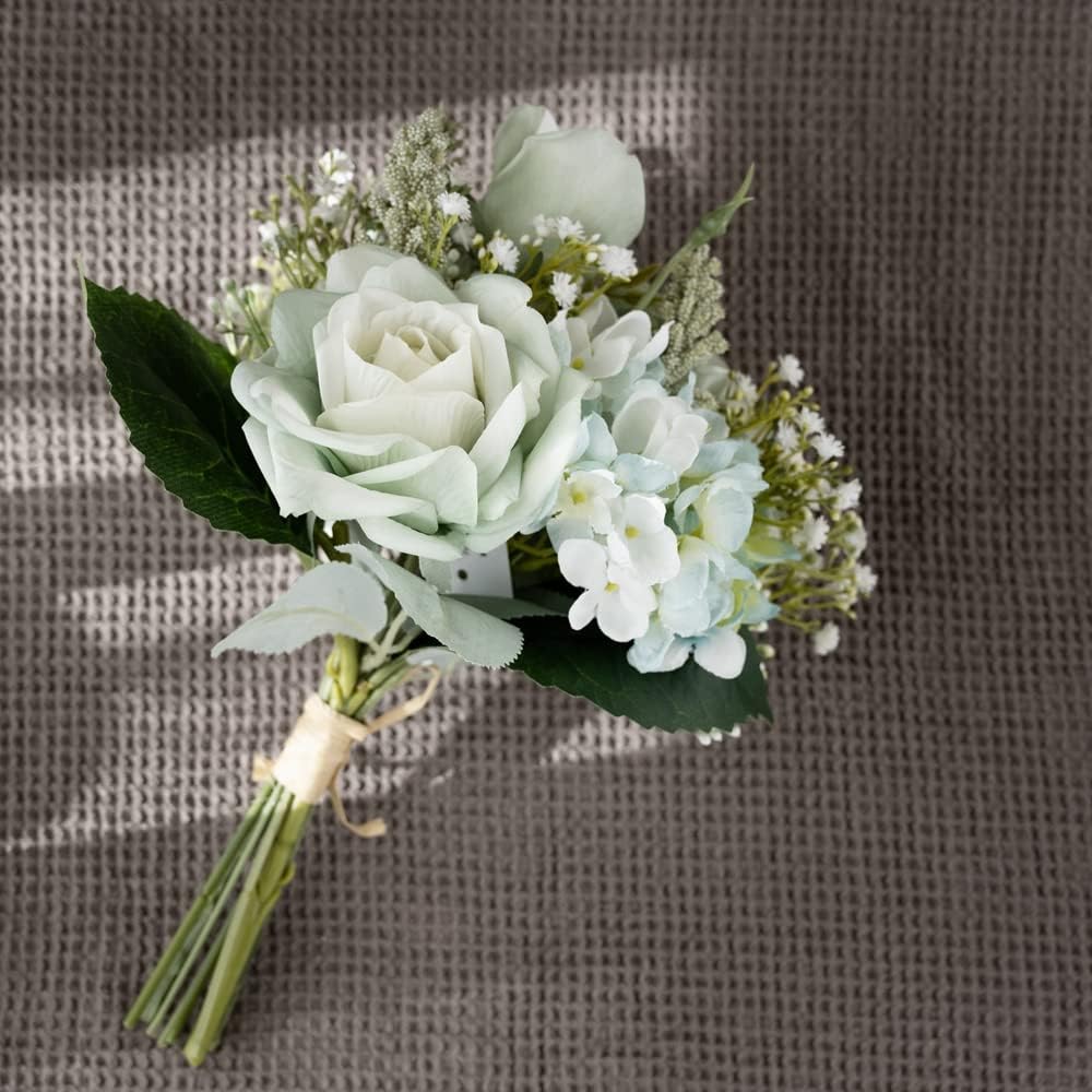 Artificial Fake Flowers Faux Silk Flower Table Arrangements Bouquets with Roses Hydrangeas (Green)