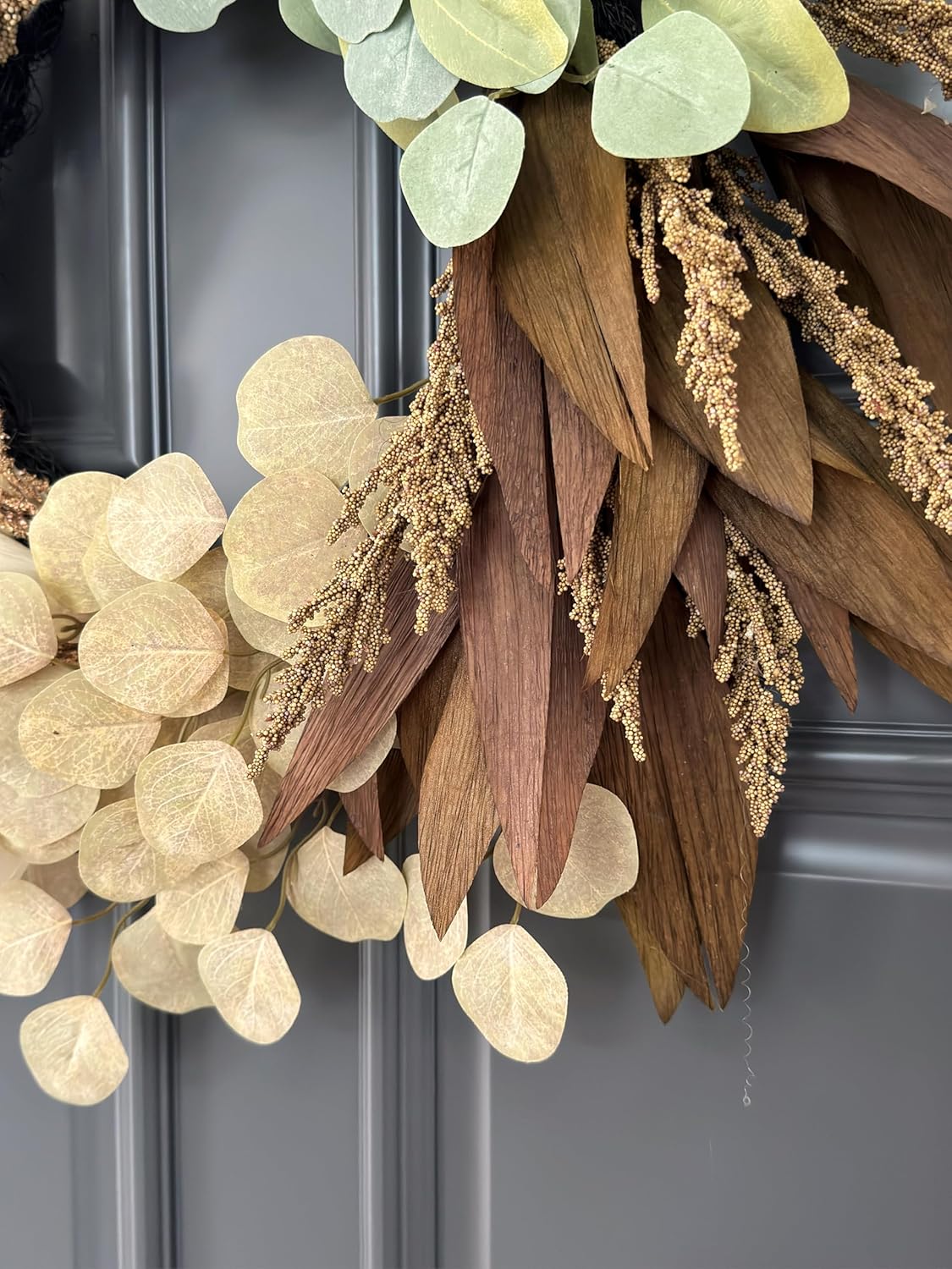 Handcrafted with Faux Eucalyptus Wheat Corn Husk, Fall Decor for Home Front Door Wall Window