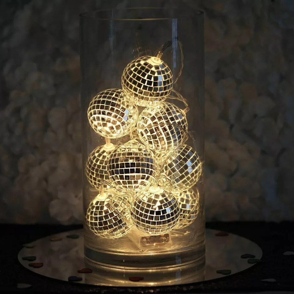 6 ft Warm White LED Disco Mirror Balls Garland Wedding Party Home Decorations