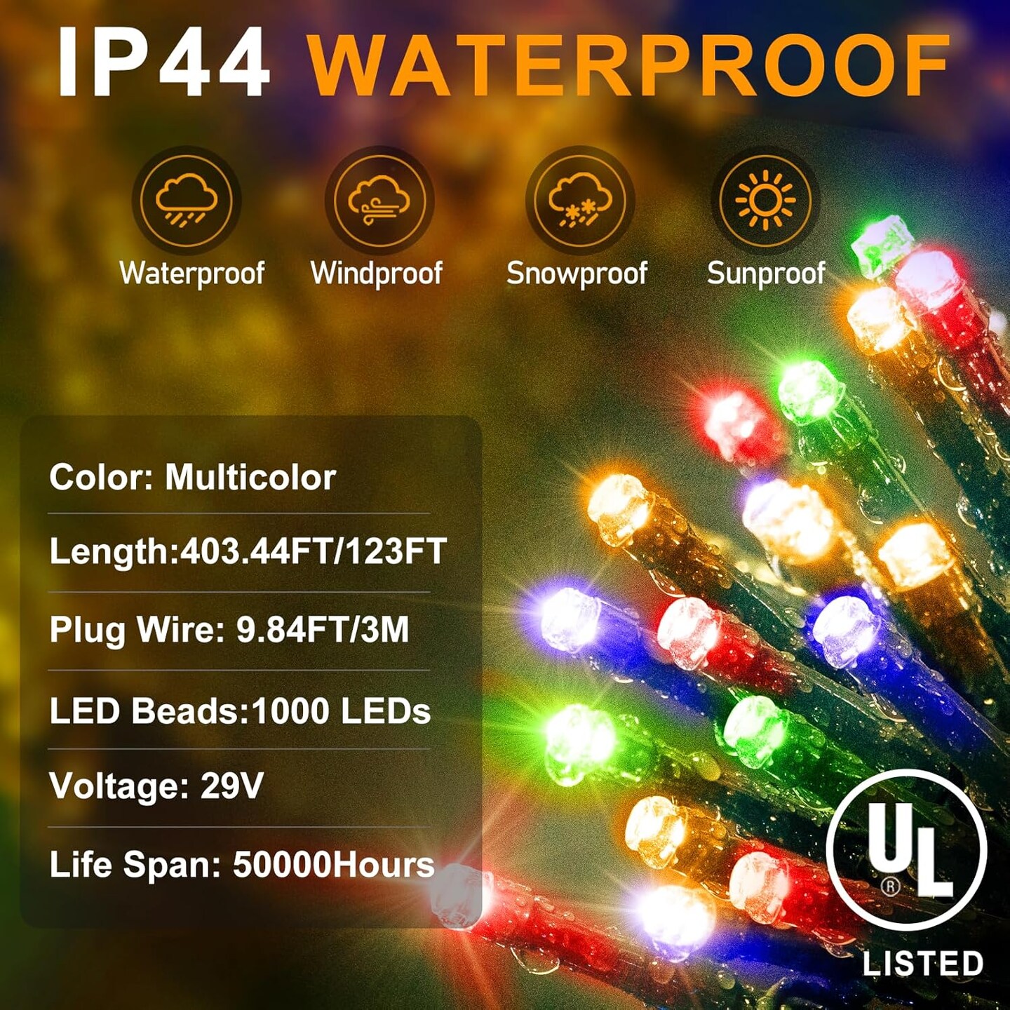 403FT 1000 LED Christmas Lights Outdoor String Lights 8 Modes &#x26; Timer Fairy Light Plug in Waterproof LED String Lights for Xmas Yard Tree Wedding Party Holiday Decorations (Multicolor)