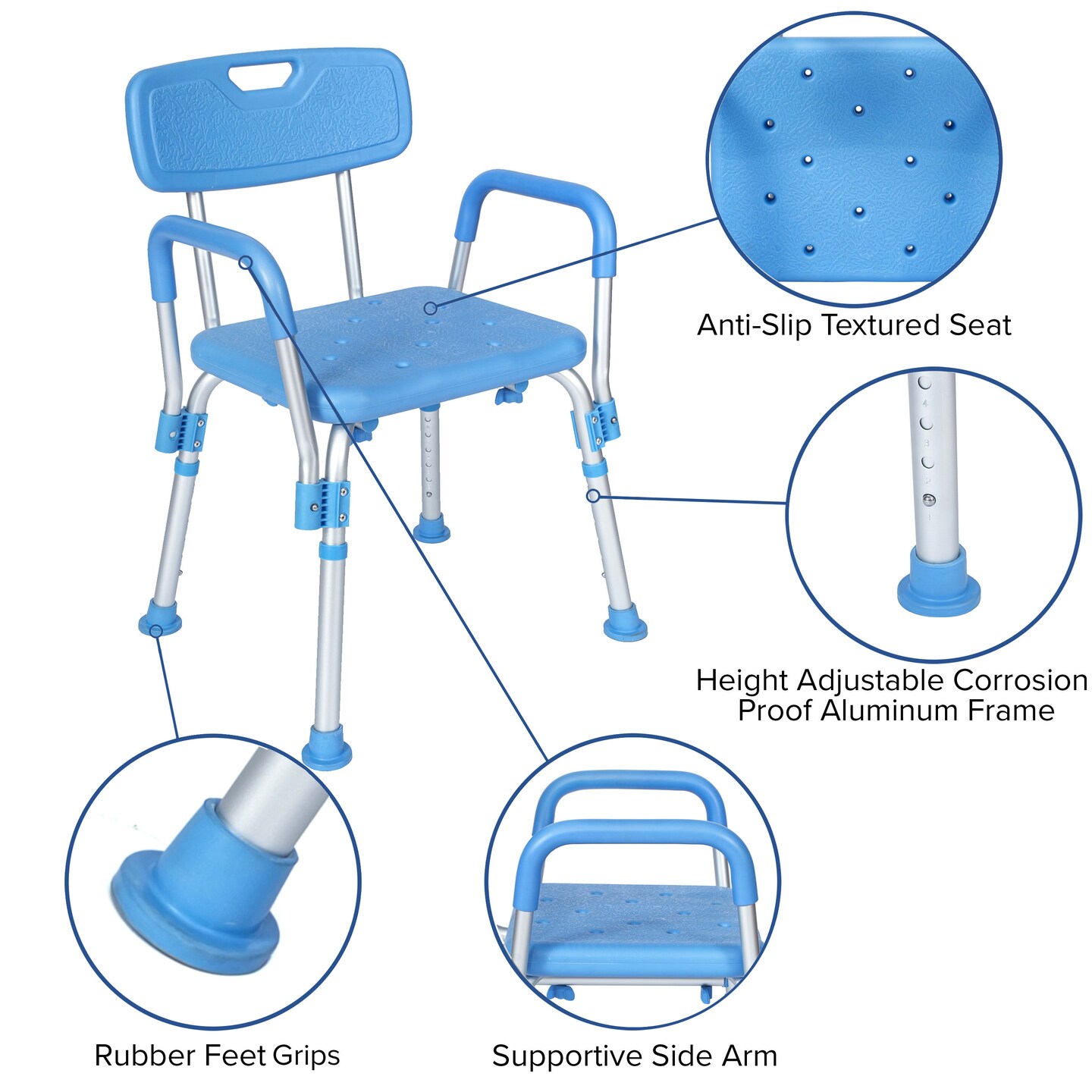 Emma and Oliver 300 Lb. Capacity Adjustable Bath & Shower Chair with Depth Adjustable Back
