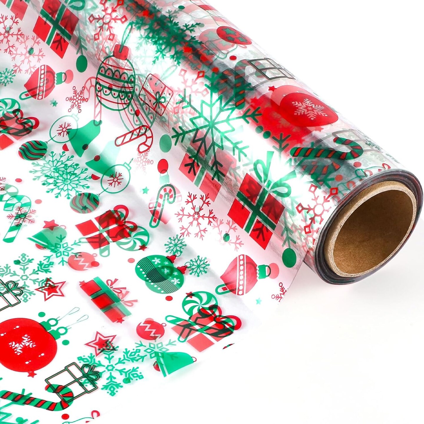 32in x 50 Ft Christmas Cellophane Wrap Roll Christmas Paper Wrapper for Gift Wrapping Basket Packing Paper Christmas Party Supplies