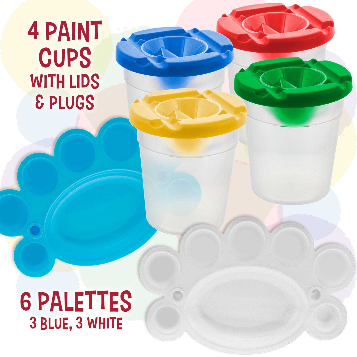 U.S. Art Supply 40-Piece Children&#x27;s Art Painting Supplies and Accessories Kit - 25 Brushes, 4 No-Spill Paint Cups, 6 Palettes, 2 Kids Smocks, 3 Cloths