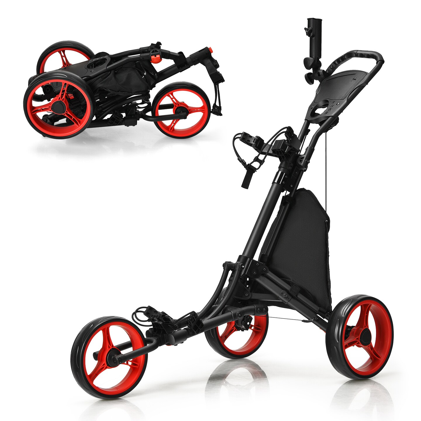 Folding 3 Wheels Golf Push Cart with Bag Scoreboard Adjustable Handle