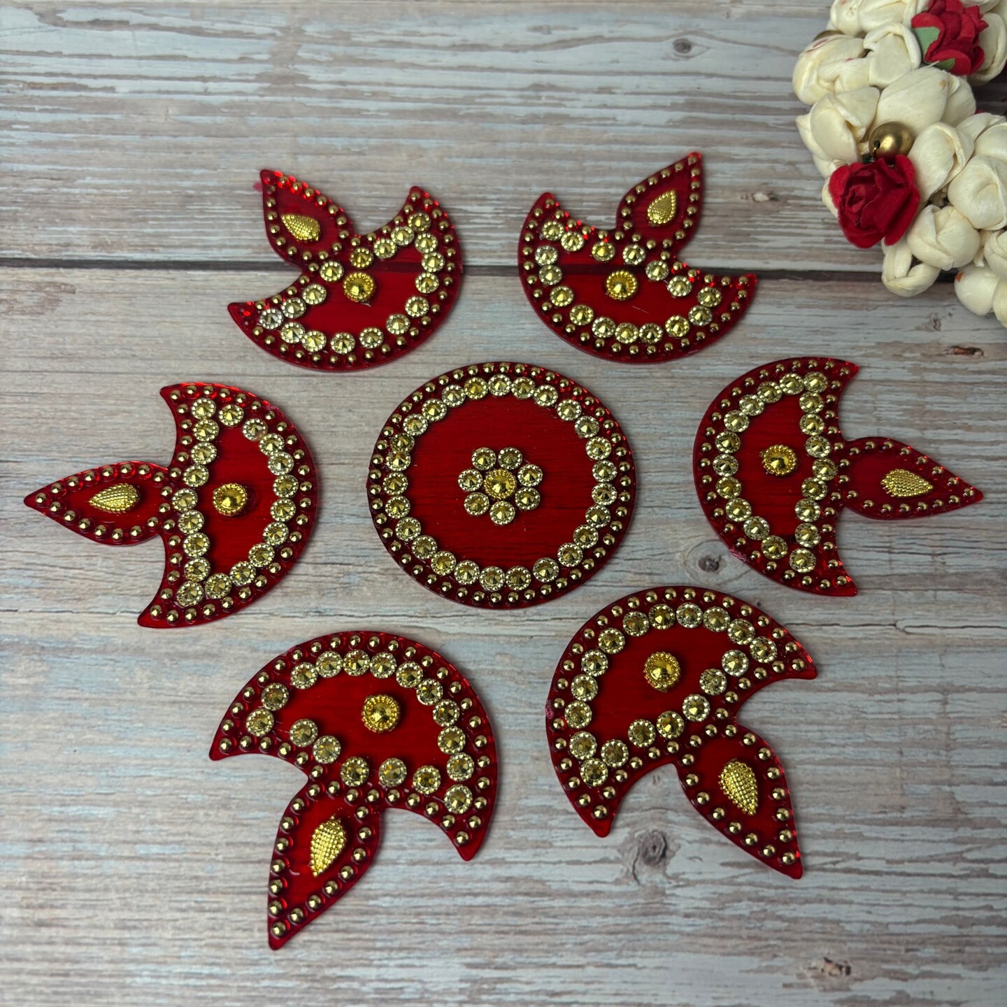 Diya Floor Rangoli Indian Traditional Handmade Reusable 6.5 Inches Acrylic Diya Rangoli Diwali Navratri Home Temple Decor Floor Table Decoration - Deepawali Wedding Housewarming Gift