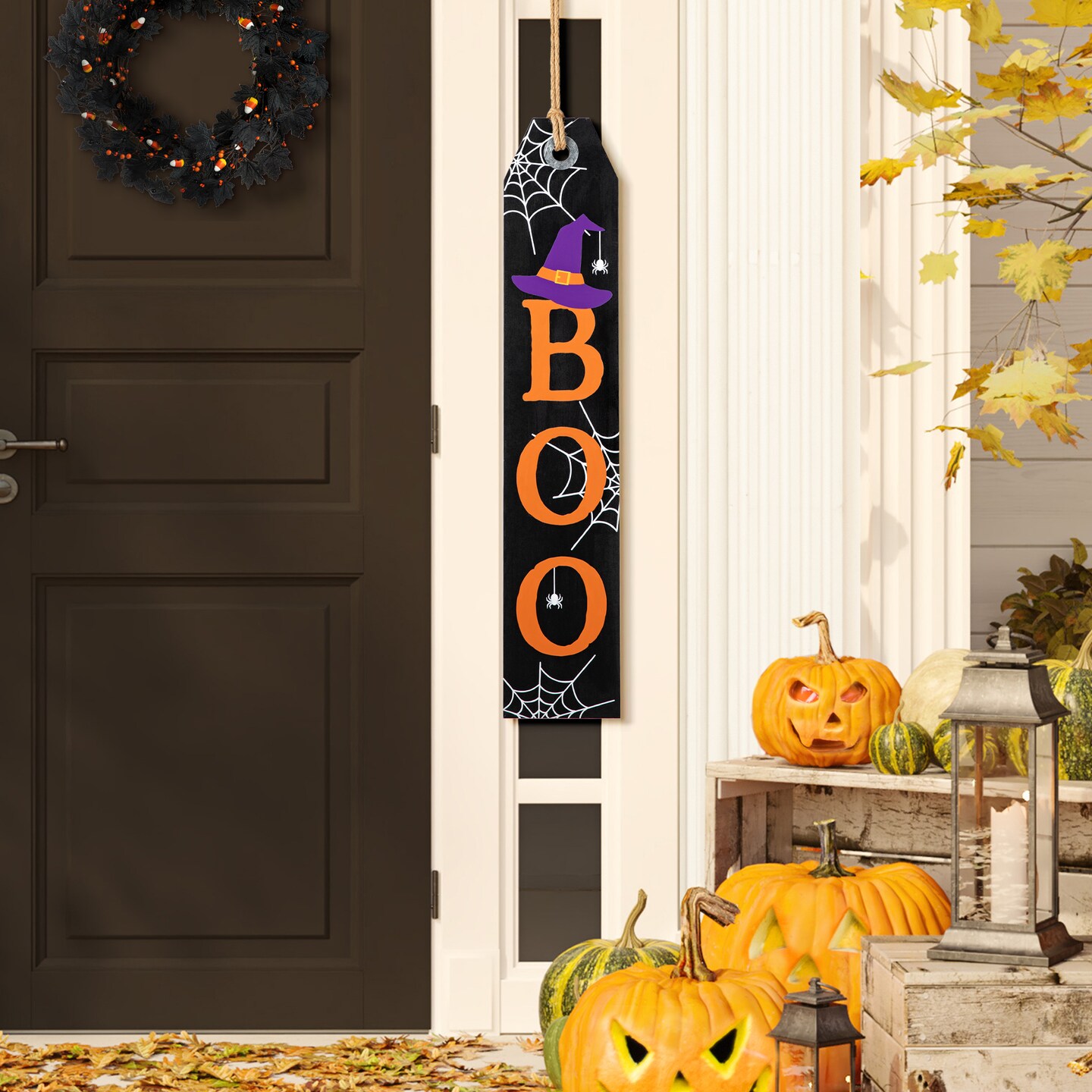 35.5&#x22;H Fall and Halloween Wooden Reversible Tag Porch Sign