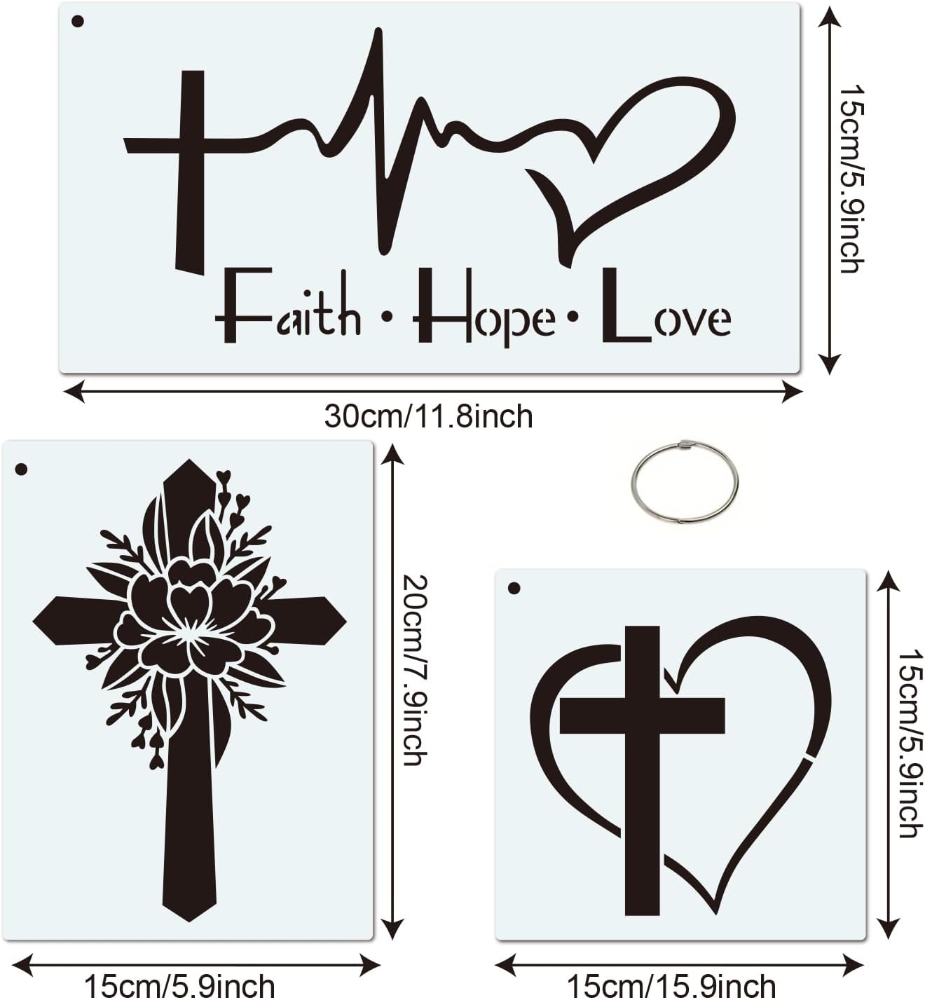 16 Pieces Cross Painting Stencils Set, Christian Bible Stencils, Believe Jesus Forgiveness Cross Template, Reusable Stencil for All Wood Stone Canvas Bags and More Decorative Painting