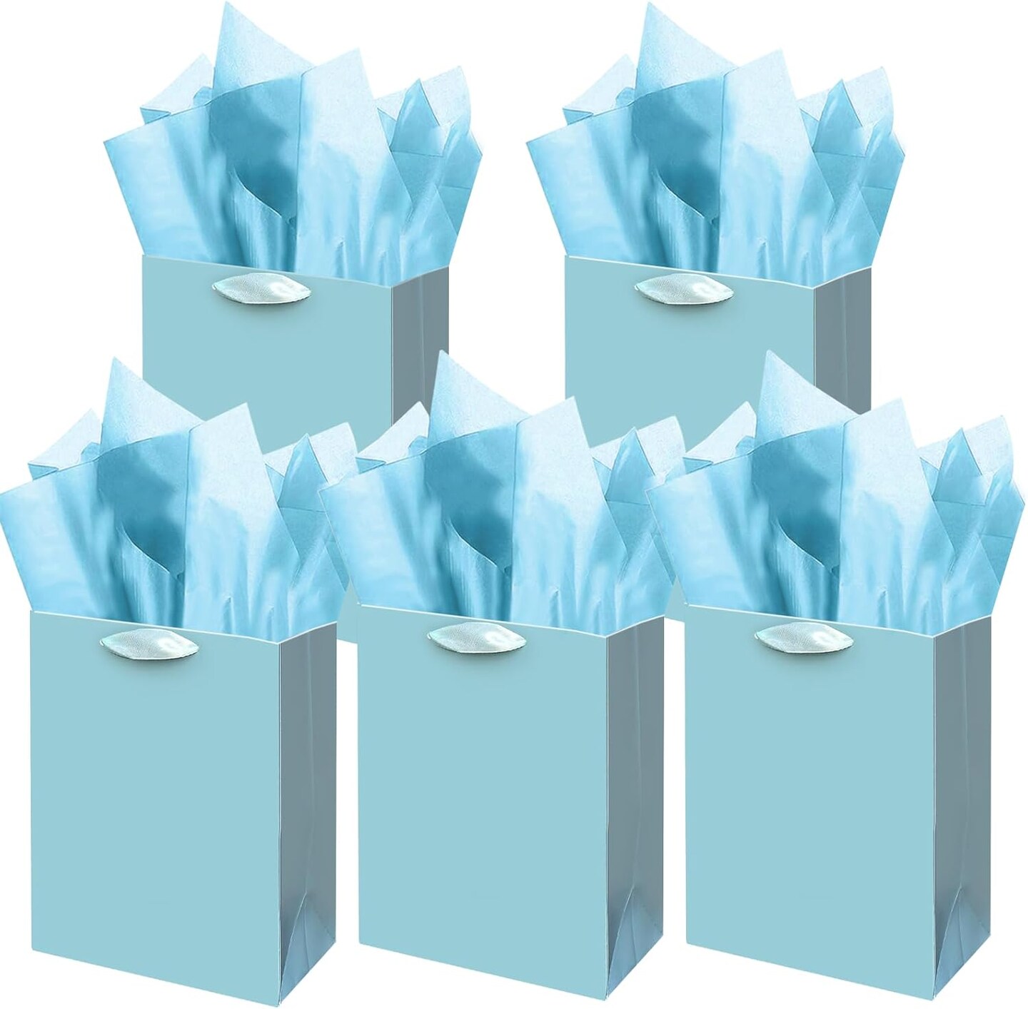 Lake Blue Gift Bags with Tissue Paper for Wedding, Birthday, Party Supplies - Medium Size Cardboard Gift Bags (5pcs + 10pcs Tissue Paper)