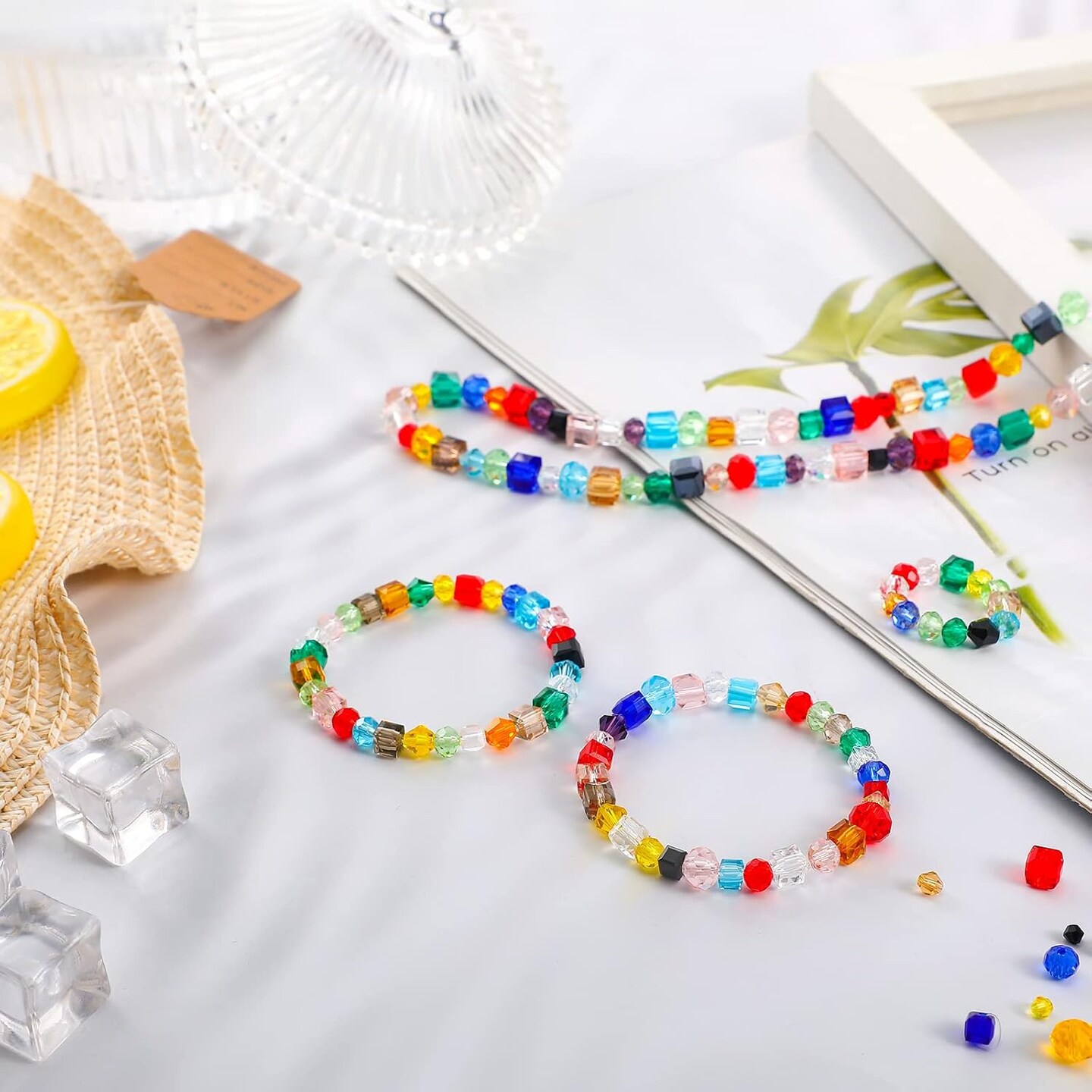 1000 Pieces Crystal Beads for Jewelry Making - Assorted Faceted Glass Bicone Cube Beads Bulk Rondelle Spacer for DIY Crafts Bracelets Necklace Pendants Making Supplies