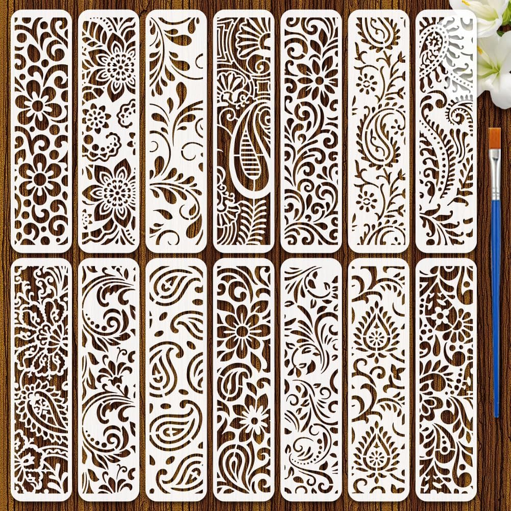 14 PCS Paisley Stencils 3x11.8 Inch Reusable Vintage Persian