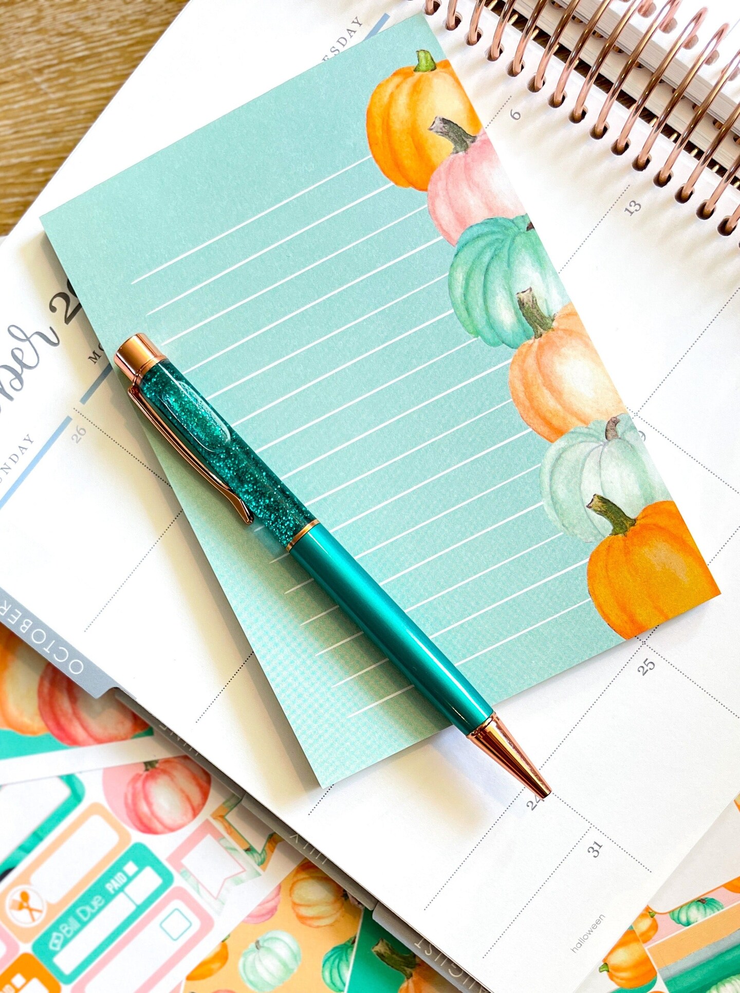 Pumpkins Fall Peach & Teal Notepad - 4x6 Inches (*Notepad Only*) (NPE007)