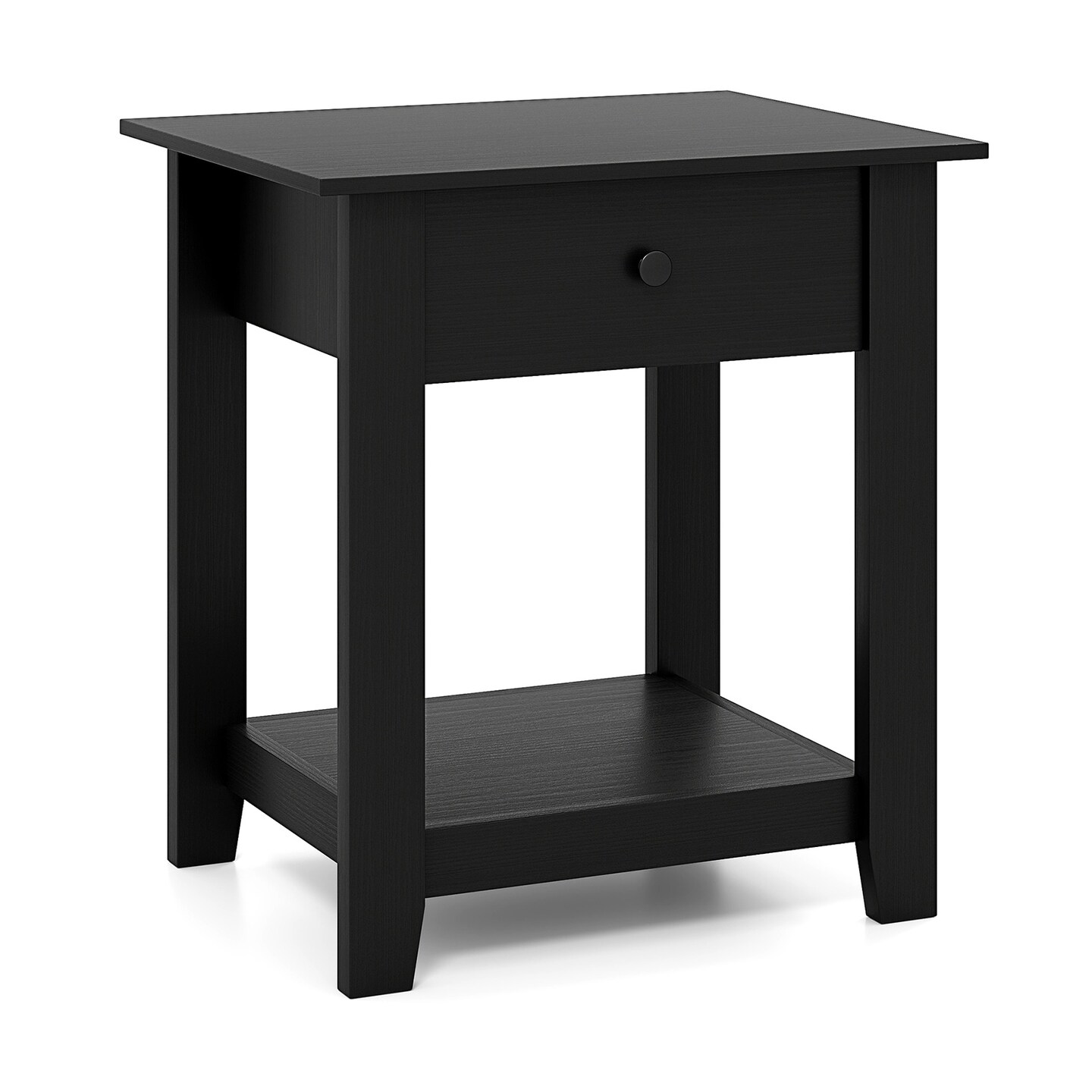 Modern Nightstand with Drawer 3-Tier Bedside Table with Open Shelf Storage