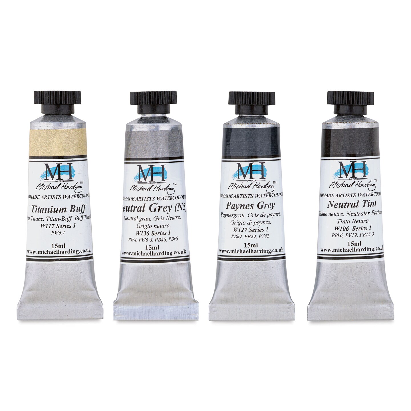 Michael Harding Artists Watercolors - Set of 4, Grey Essentials, 15 ml