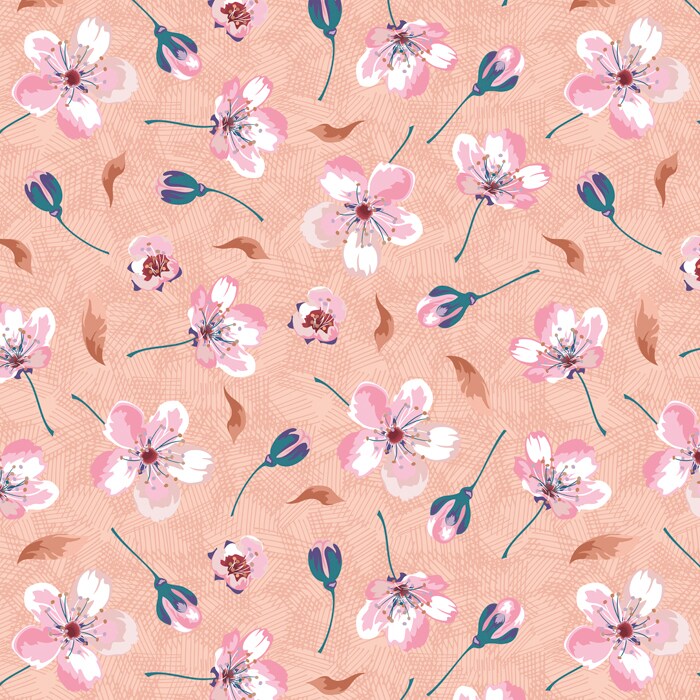 Ditsy Blooms Peach Anti-Pill Premium Fleece Fabric | By The Yard