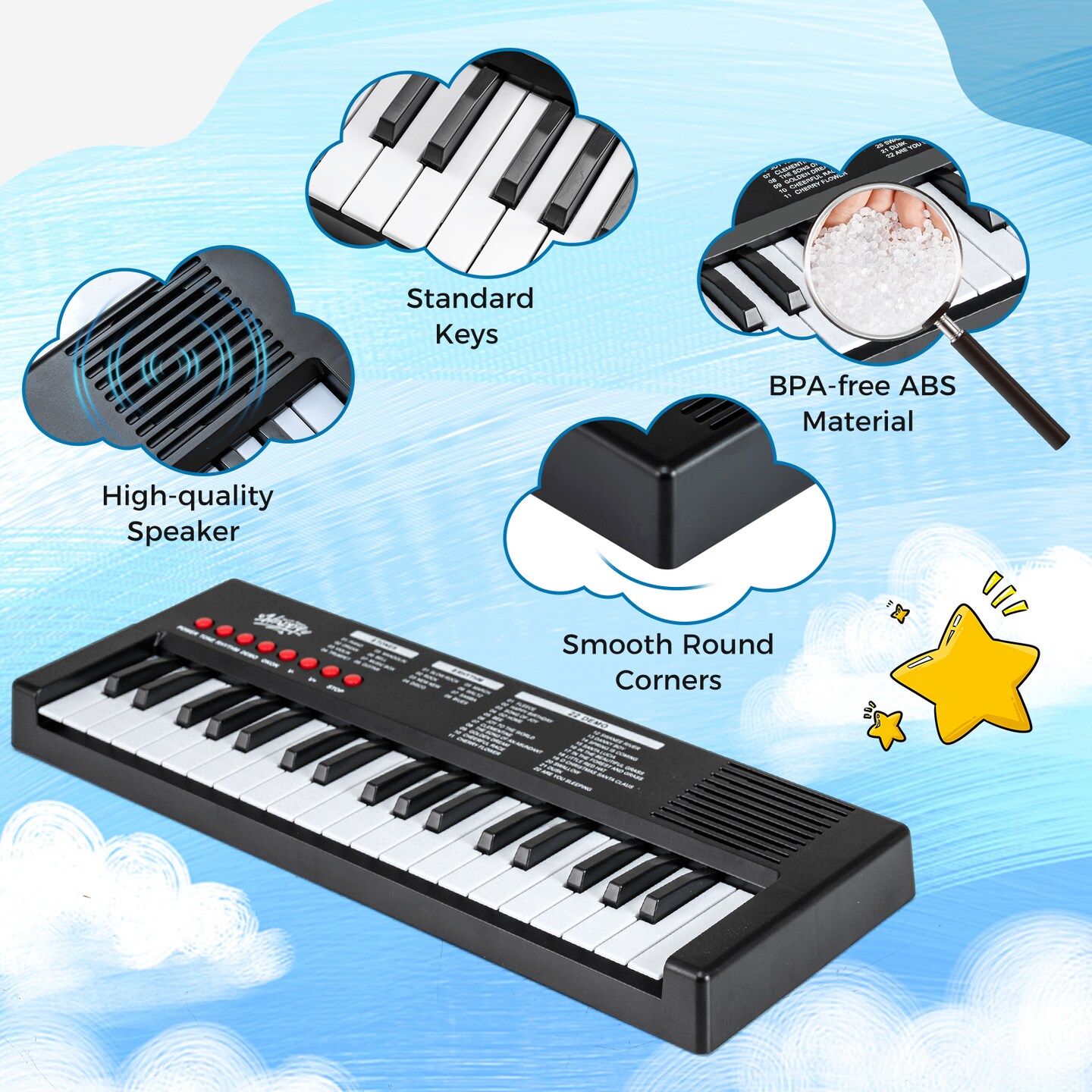 Kids 37-Key Electronic Piano Keyboard with Microphone Toy Music Keyboard with 22 Demos, 8 Tones