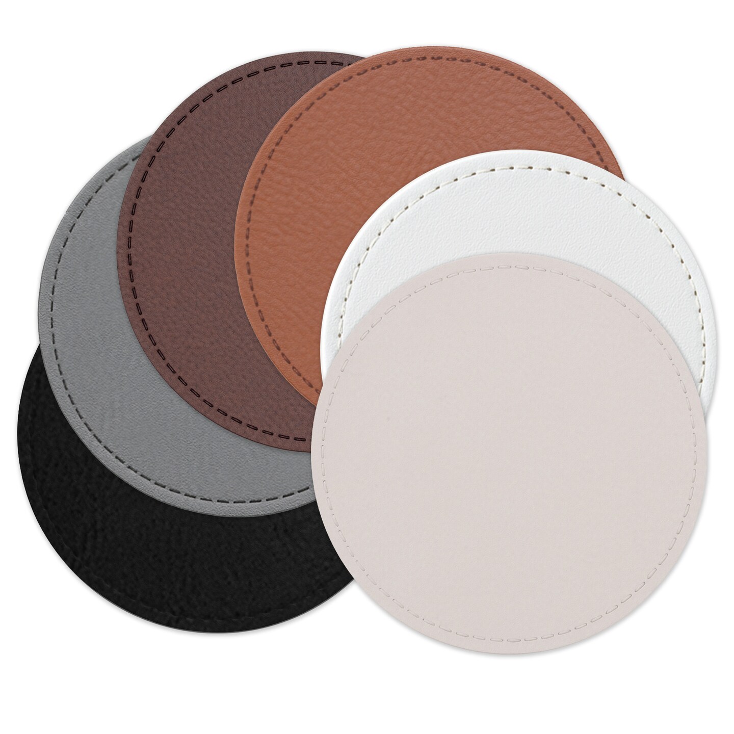 Engravable Leather Patch Blanks for Hats, Jackets & Bags – Laserable Faux Leather Patches with Adhesive & Stitch – Leatherette Apparel Patches (Circle, 5 Pack)