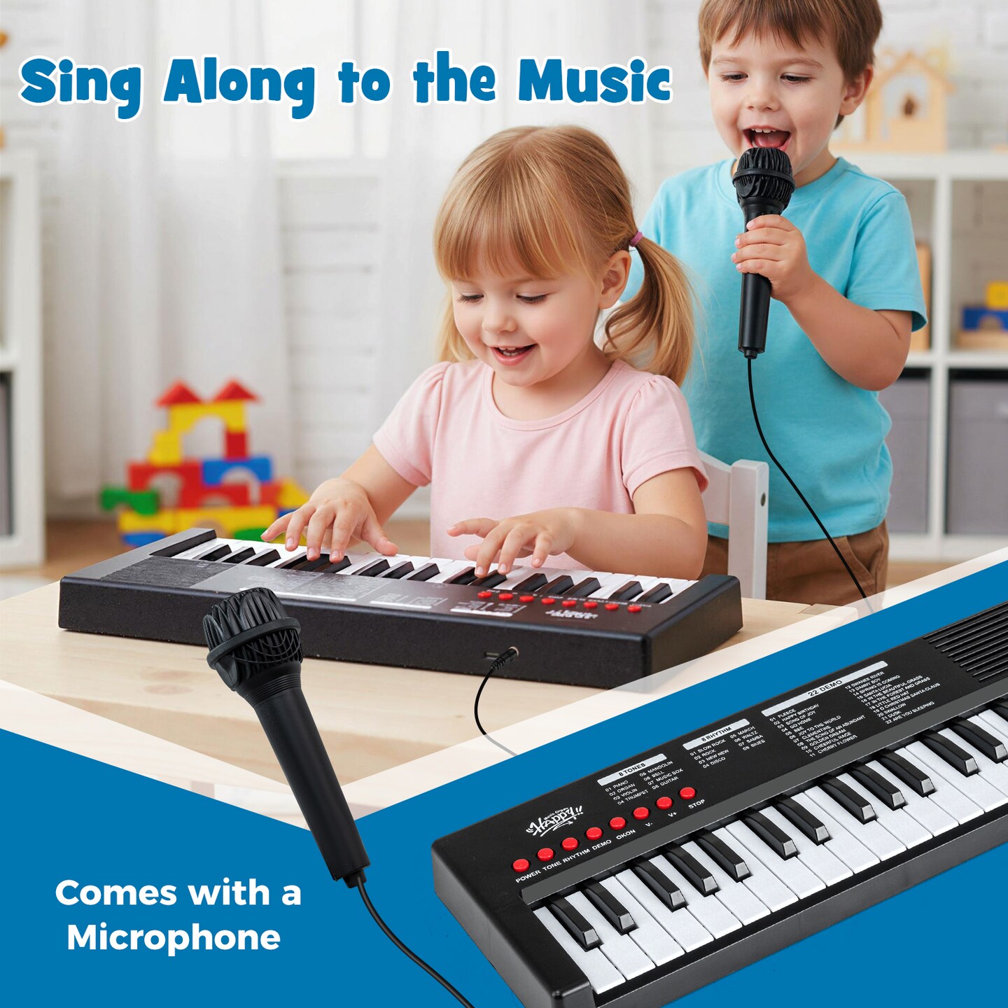 Kids 37-Key Electronic Piano Keyboard with Microphone Toy Music Keyboard with 22 Demos, 8 Tones