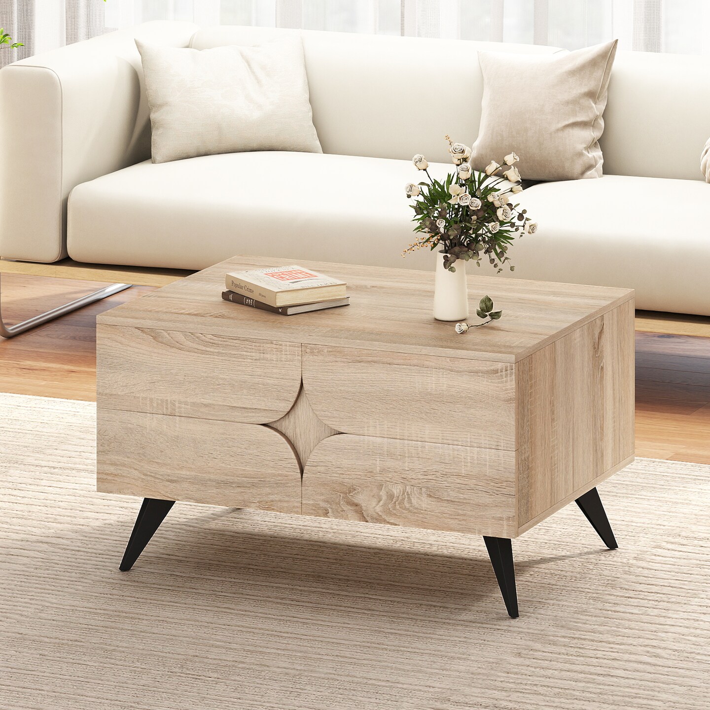 Modern Farmhouse Coffee Table with Storage Compartment for Home