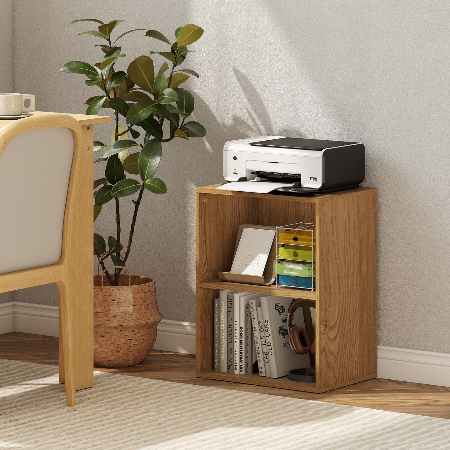 2-Tier Adjustable Cube Bookshelf, Rustic Engineered Wood Storage Organizer, Modern Display Shelf