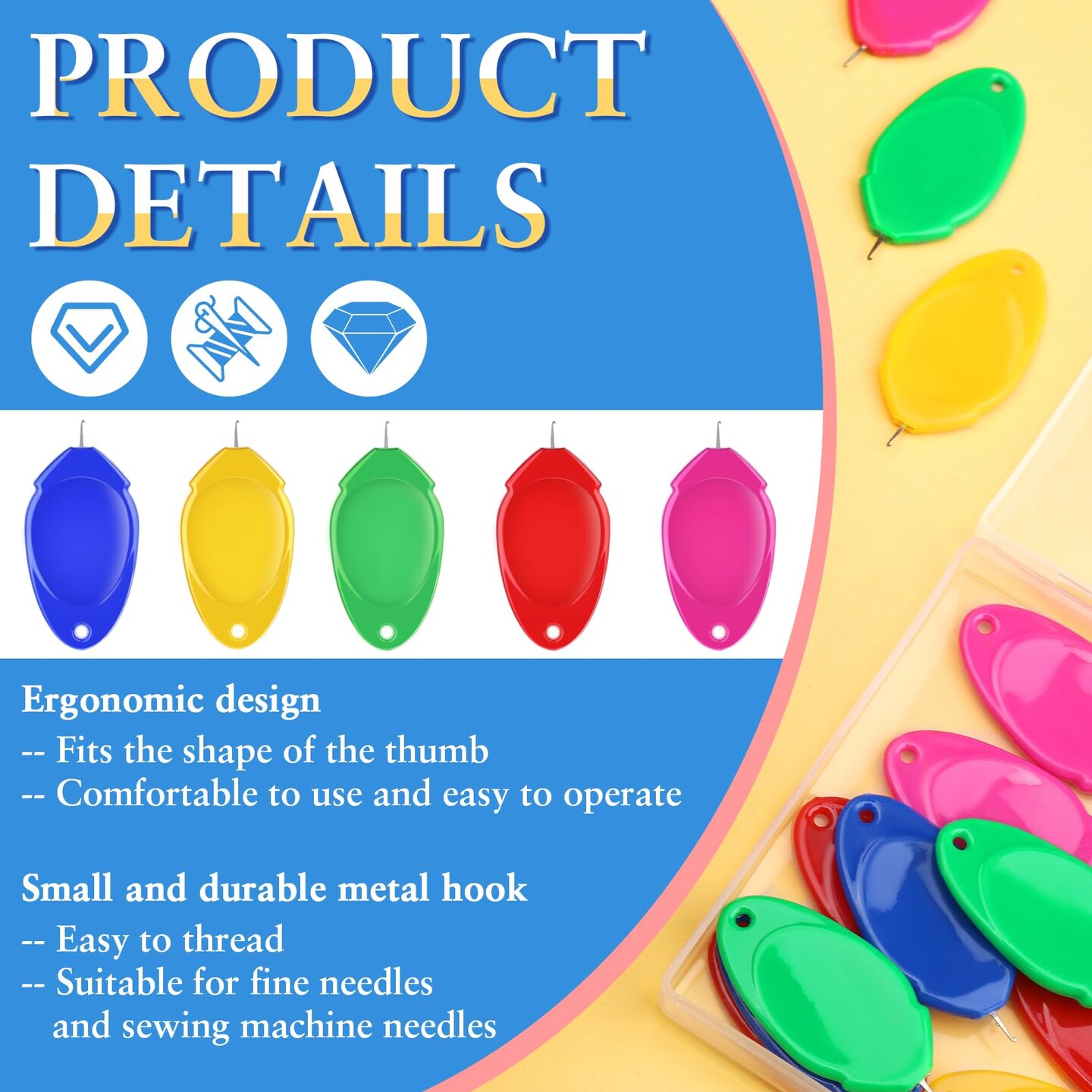 35PCS Needle Threaders for Hand Sewing, Sewing Machine Needle Threader Simple Thumb Shape with Clear Box for Craft Work, Sewing Machine, Embroidery Floss and Cross-Stitch - 5 Colors