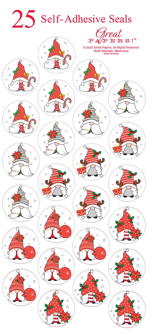 Great Papers! Holiday Gnomes With Gold Foil Holiday Seal, .63 diameter, 25/Pack