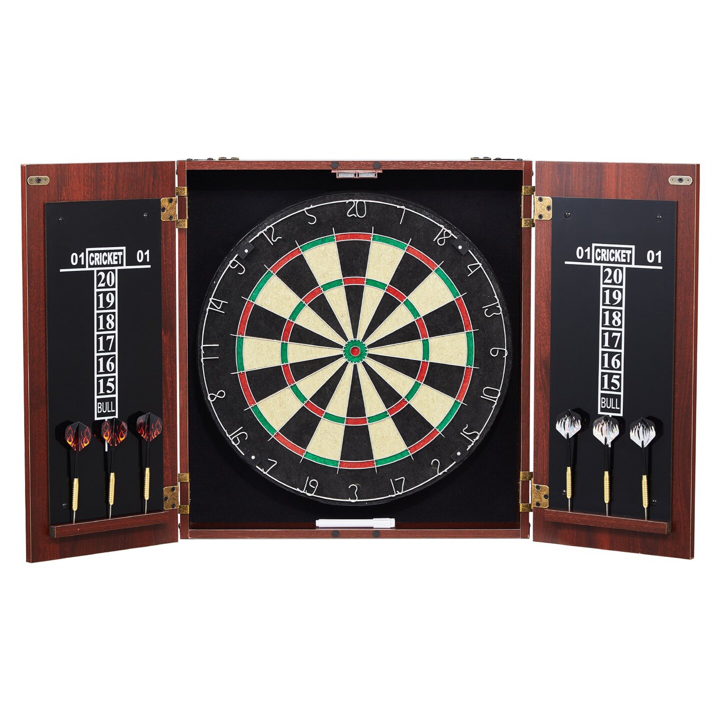 Dartboard Cabinet Set Official Size Steel Tip Darts Bundle
