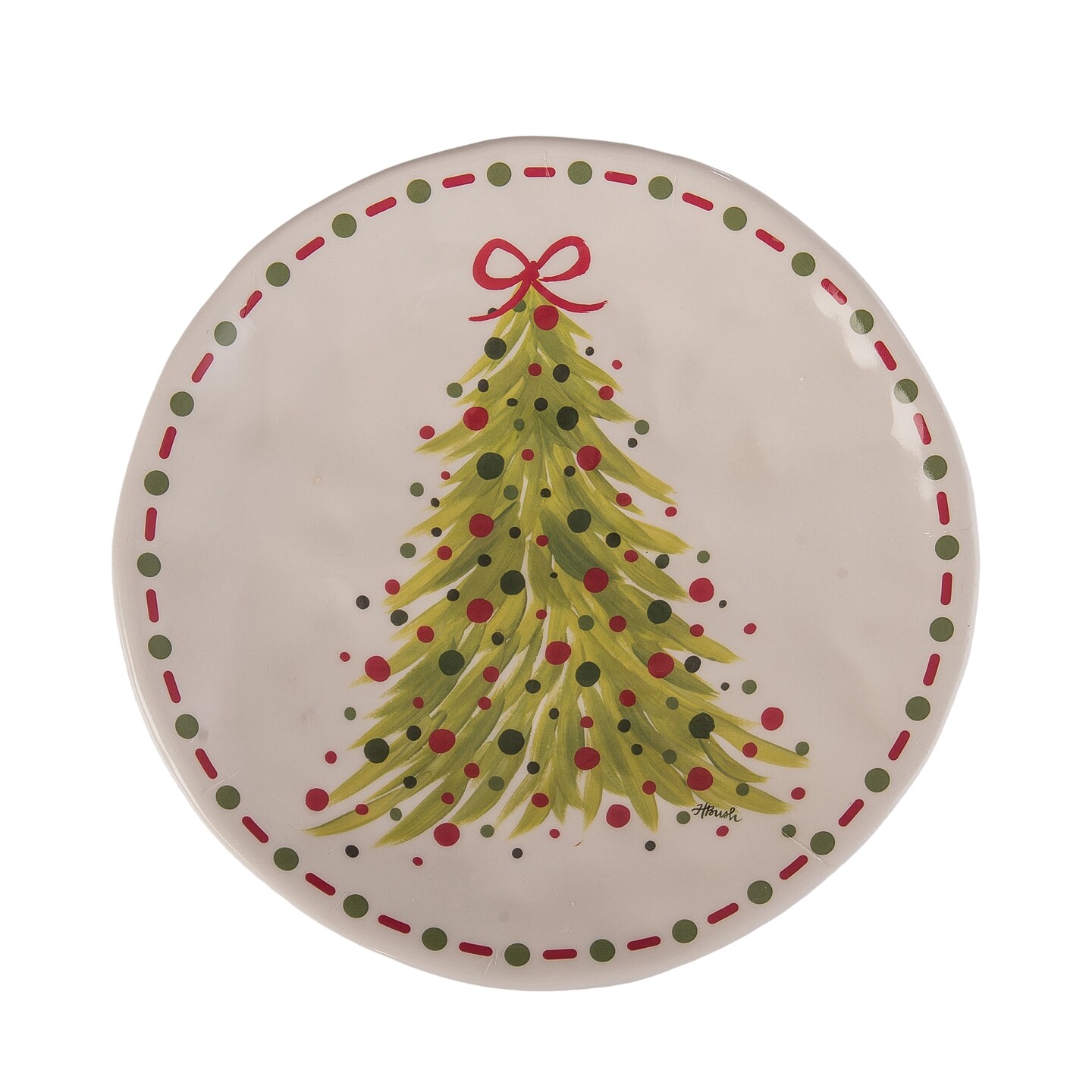Transpac Ceramic Dot Tree Dinner Plates Set of 4 Multicolor Christmas Dining Plates Dishwasher Safe Holiday Decor