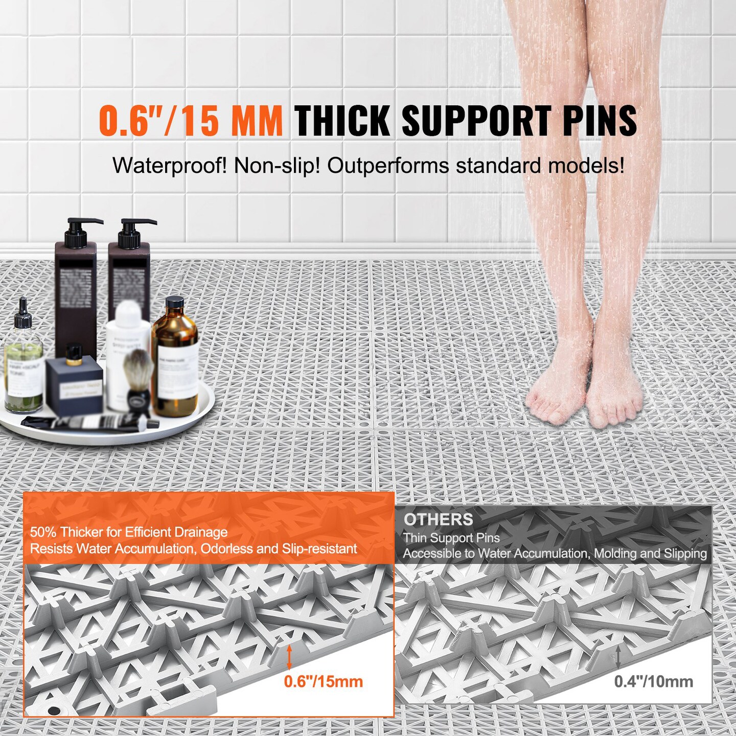 PVC Interlocking Floor Tiles, Non-Slip Drainage Tiles for Bathroom, Kitchen, Pool