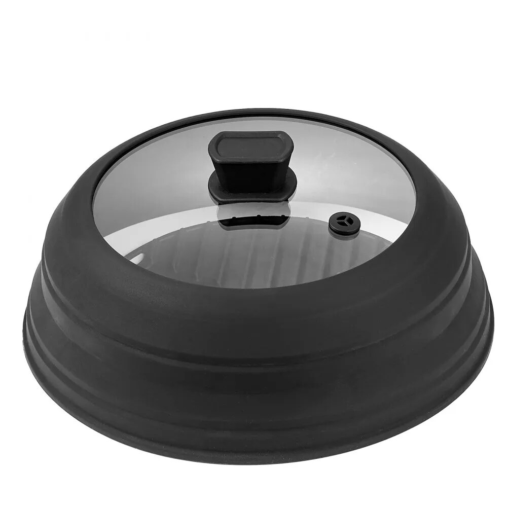 10.8" Microwave Splatter Cover Collapsible Silicone & Tempered Glass Lid with Handle Kitchen Tool
