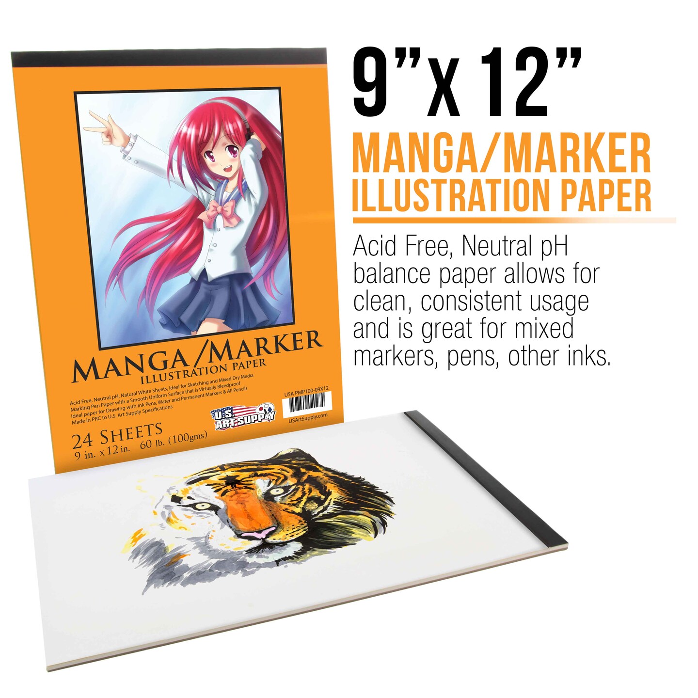 9’ x 12" Premium Manga Marker Paper Pad (2 Pack, 48 Sheets Total) - 60lb (100gsm) Drawing Sketchbook for Alcohol & Acrylic Paint Markers